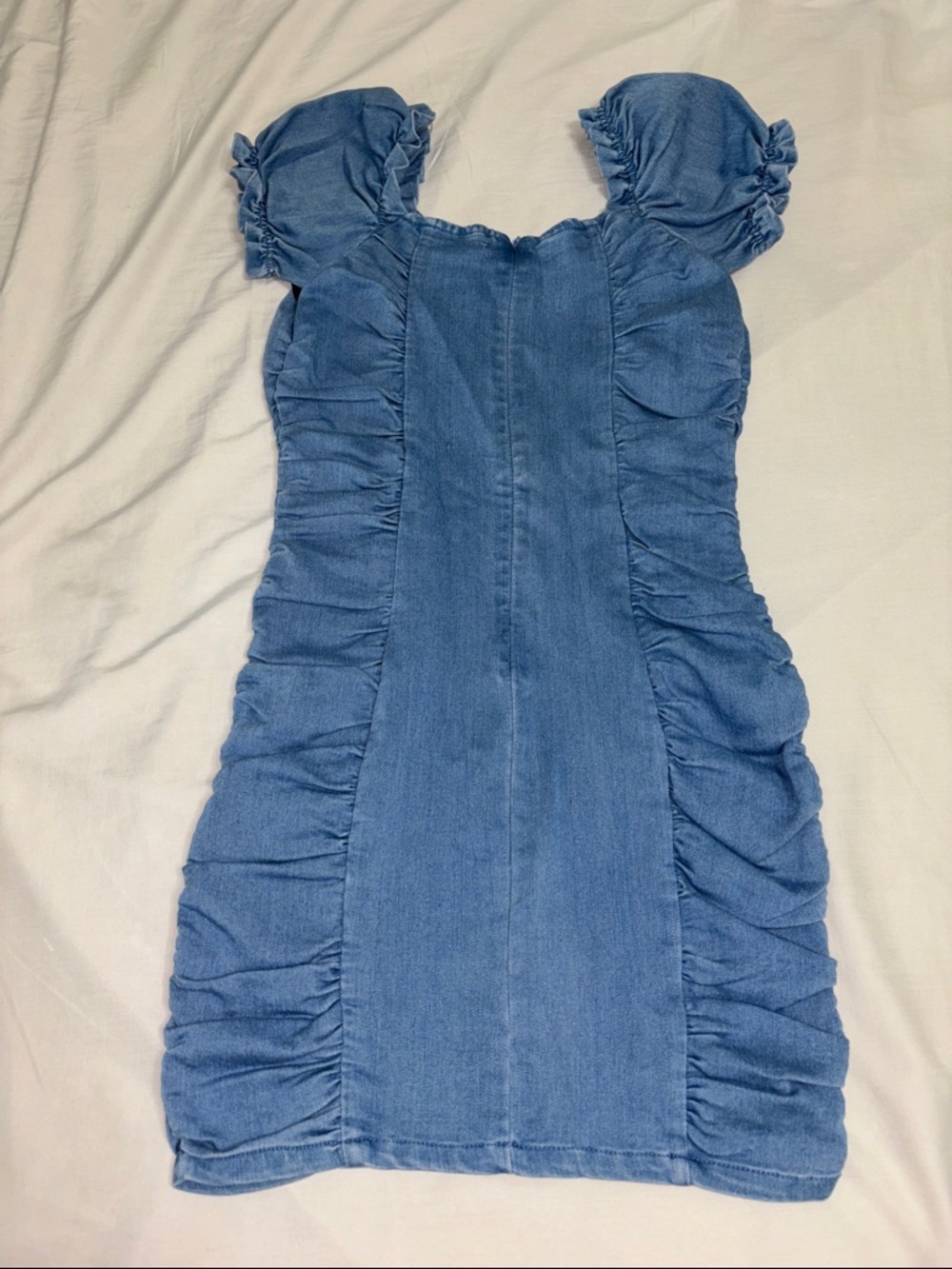 Iris Light Blue Denim Dress with Ruffle Detail - Picture 3 of 4